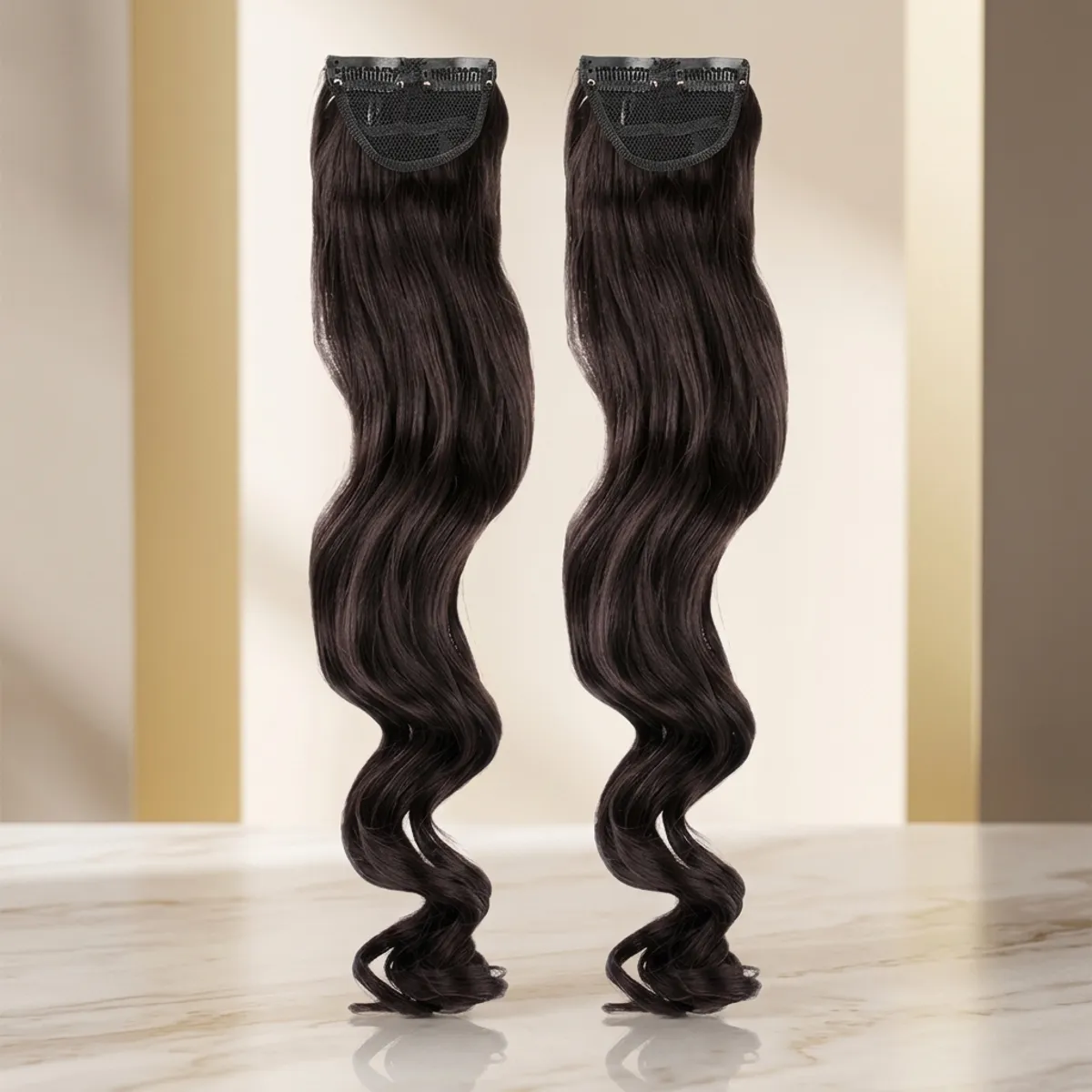 Long Wavy Hair Extension Clip-On - Dark Brown (Pack of 2)